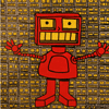 PopFuzz The Robot "Crowd Surfing" 12"X12" original painting by S.L. Powers