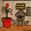 PopFuzz The Robot "The Book" 12"X12" original painting by S.L. Powers