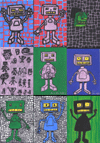PopFuzz the Robot set of 9 Original  ACEO art Cards by S.L. Powers